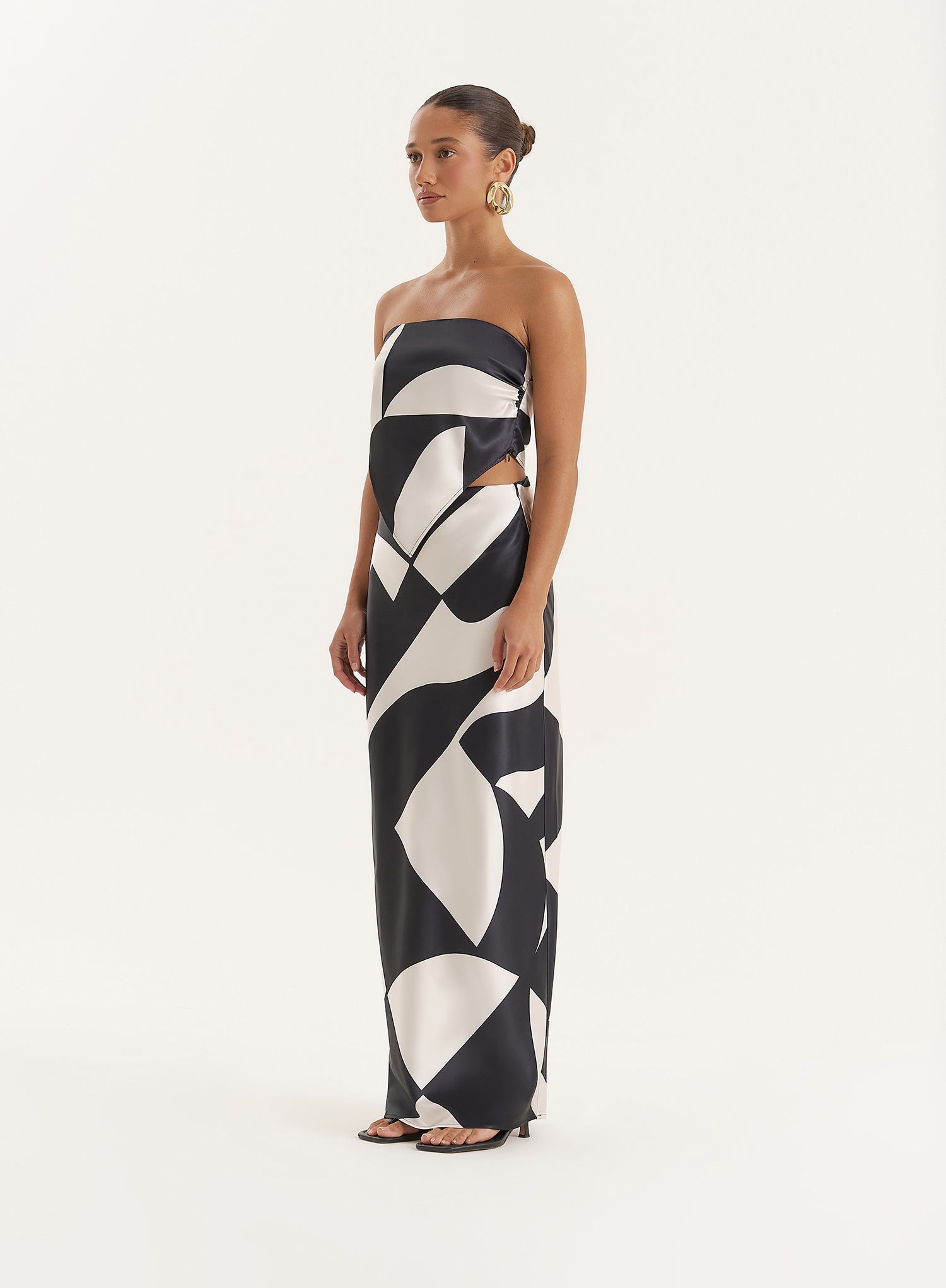 Abstract Print Satin Maxi Skirt